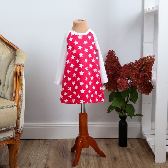 Suknelė mergaitėms ilgomis rankovėmis ,,Pink star"